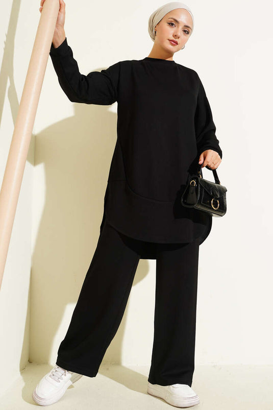 طقم لويشا بيضاوي الشكل مكون من قطعتين باللون الأسود