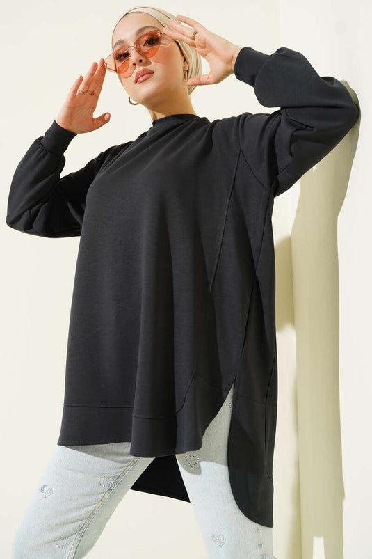 Tunique Oversize Loyşa Coupe Ovale Anthracite