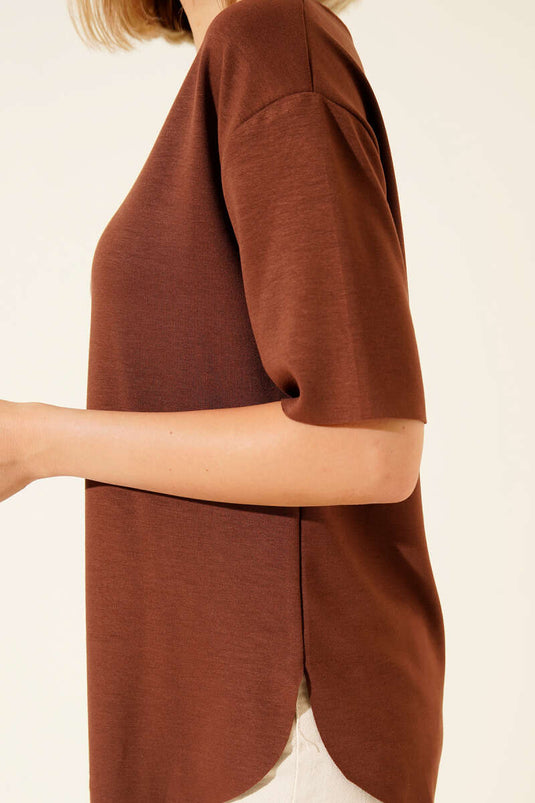Loisha Oval Cut T-shirt, Brown