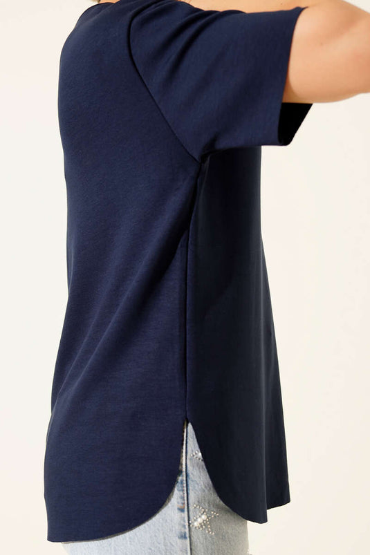 Loyşa Oval Kesim T-shirt Lacivert