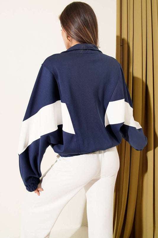 لويسا سترة واسعة بحزام مخطط كحلي