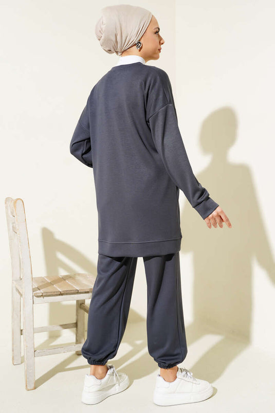 Loyşa Paça Baskılı İkili Takım Antrasit