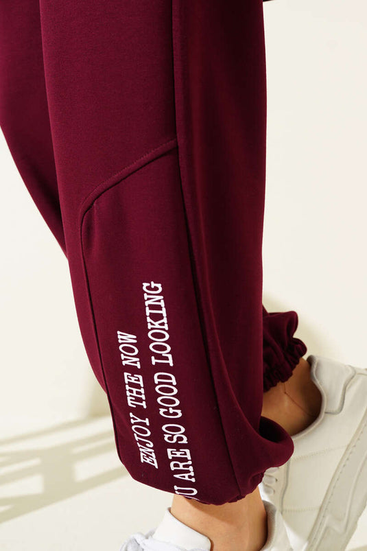 Loyşa Paça Baskılı İkili Takım Bordo