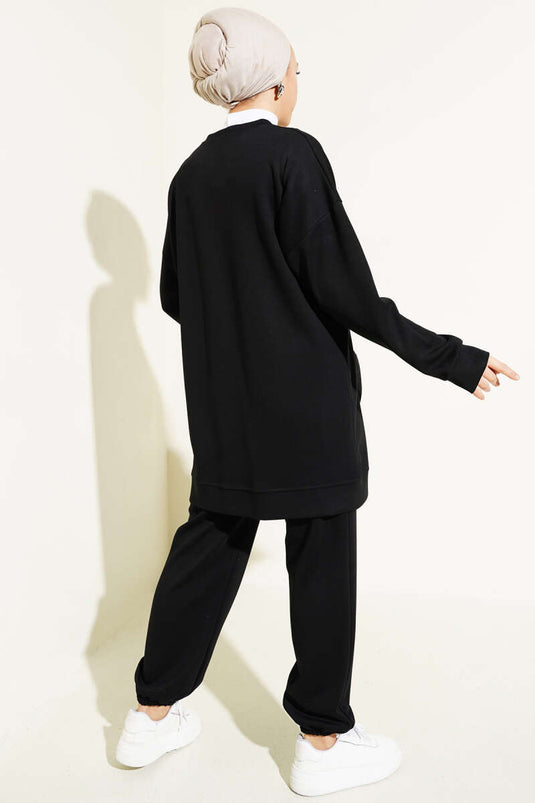 Loyşa Paça Baskılı İkili Takım Siyah