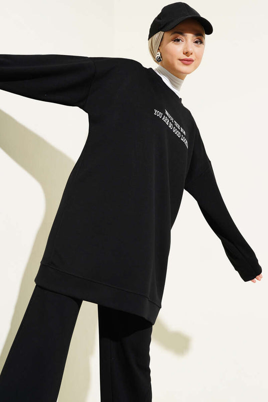 Loyşa Paça Baskılı İkili Takım Siyah