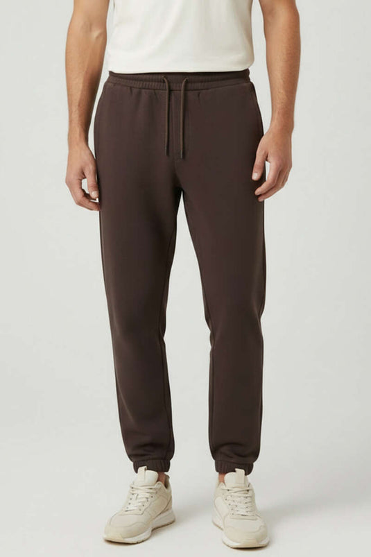 Loyşa Cuffed Elastic Waist Men's Sweatpants Brown