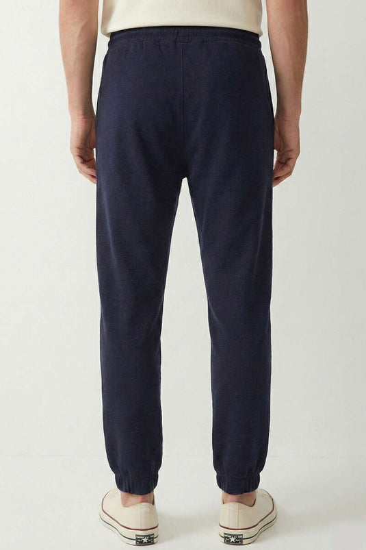 Loyşa Cuffed Elastic Waistband Men's Sweatpants Navy Blue