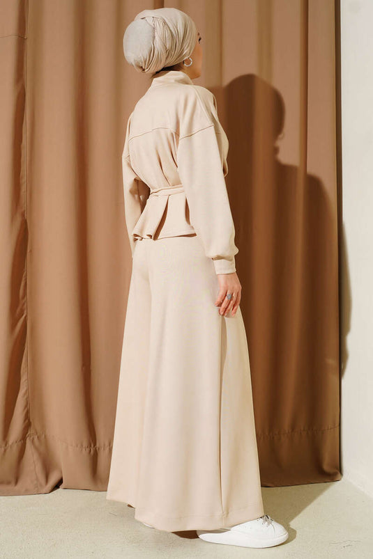 Loyşa Pincer Detailed Two-Piece Suit Beige