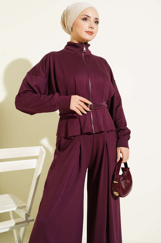 Loyşa Dart Detailed Two-Piece Suit Burgundy