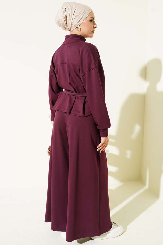 Loyşa Dart Detailed Two-Piece Suit Burgundy