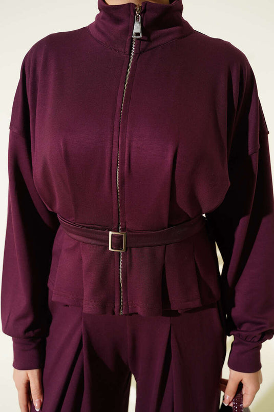 Loyşa Dart Detailed Two-Piece Suit Burgundy