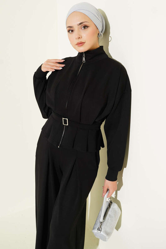 Loyşa Pens Detaylı İkili Takım Siyah