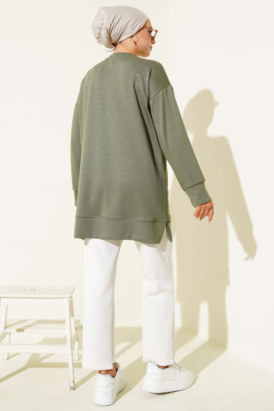 Loyşa Renkli Yazılı Tunik Haki