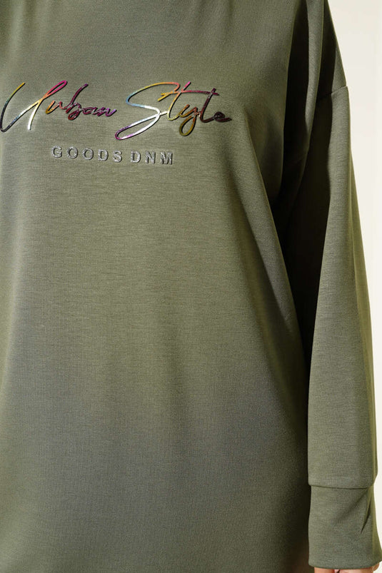 Loyşa Renkli Yazılı Tunik Haki