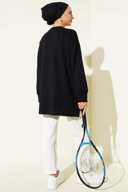 Loyşa Renkli Yazılı Tunik Siyah