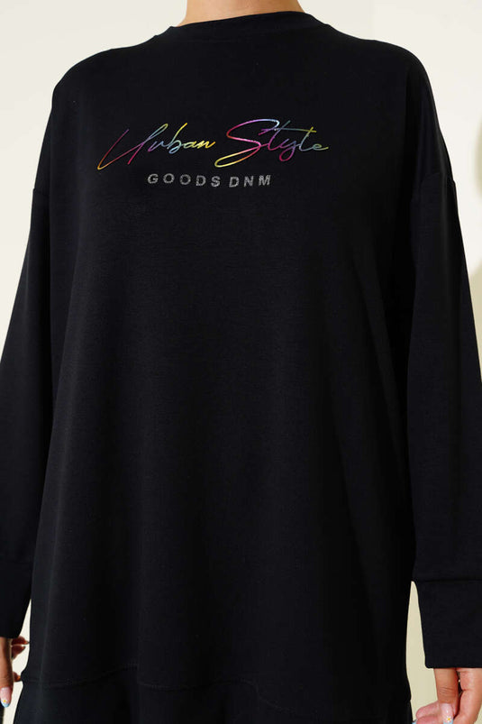 Loyşa Renkli Yazılı Tunik Siyah