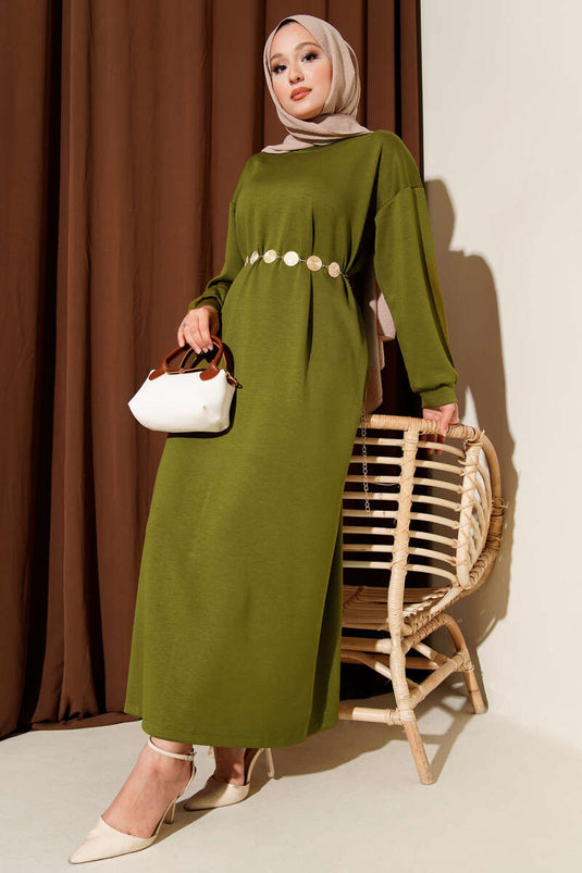 Loyşa Salaş Elbise Yağ Yeşili