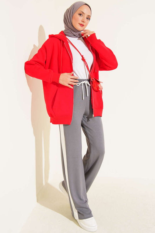 Loyşa Şerit Detaylı Pantolon Füme