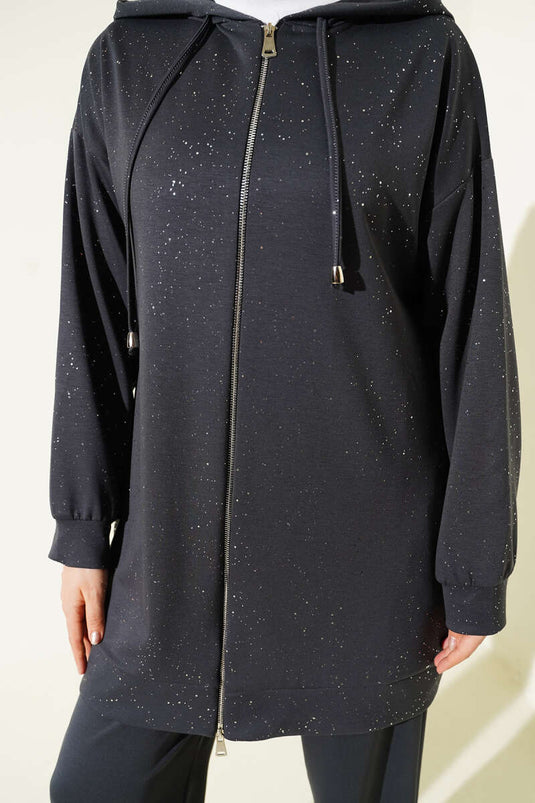 Loyşa Sim Detaylı Kapüşonlu İkili Takım Füme