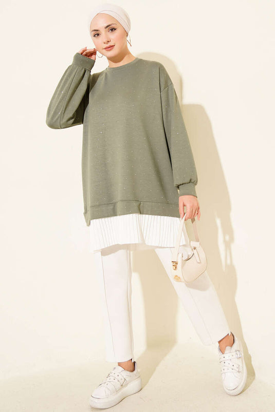 Loyşa Stone Pleated Tunic Khaki