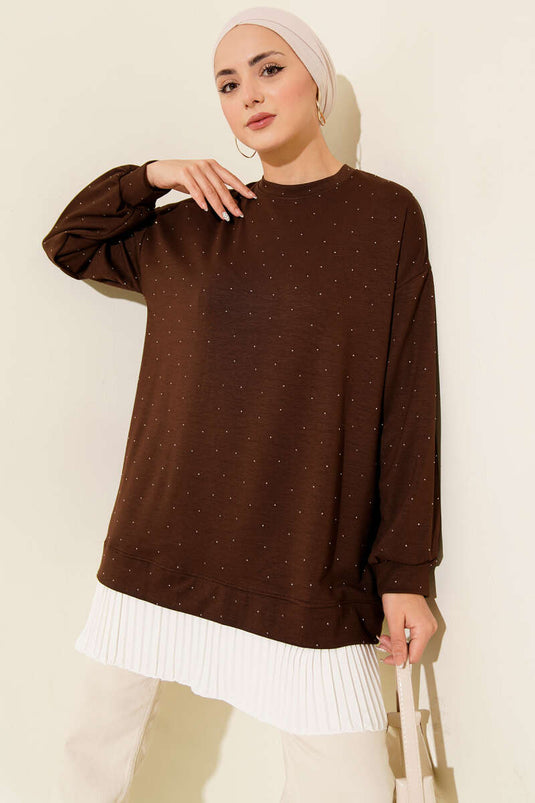 Loyşa Taşlı Piliseli Tunik Kahve