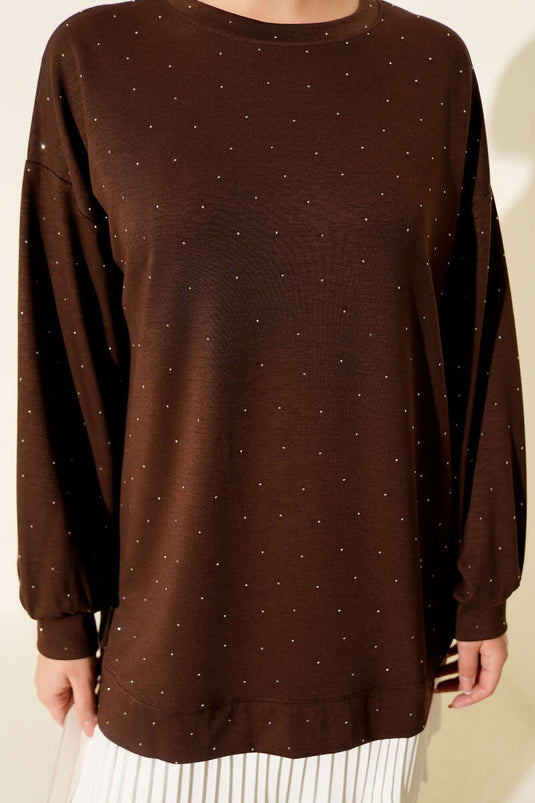 Loyşa Taşlı Piliseli Tunik Kahve