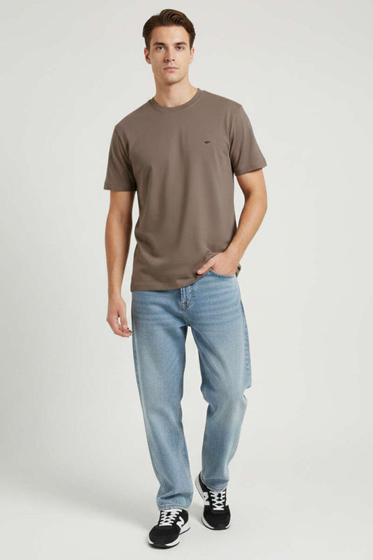 T-shirt homme à col Loyşa avec logo, couleur café