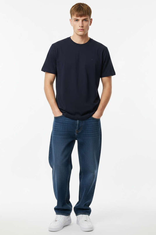 T-shirt homme bleu marine à col rond avec logo Loyşa