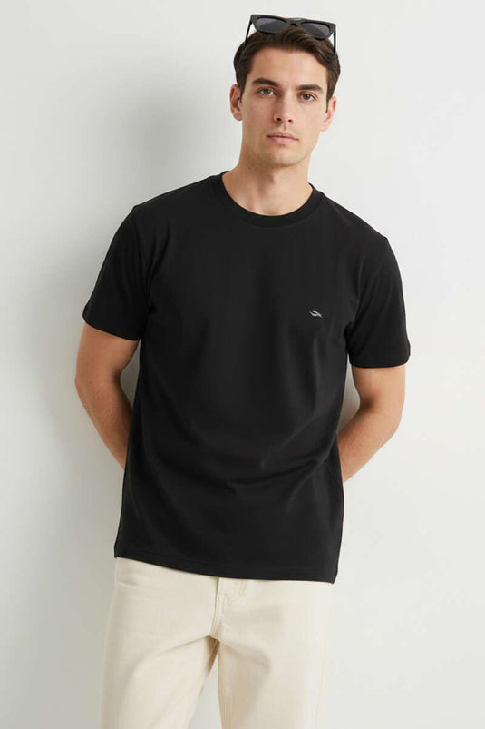 T-shirt homme noir à col rond avec logo Loyşa