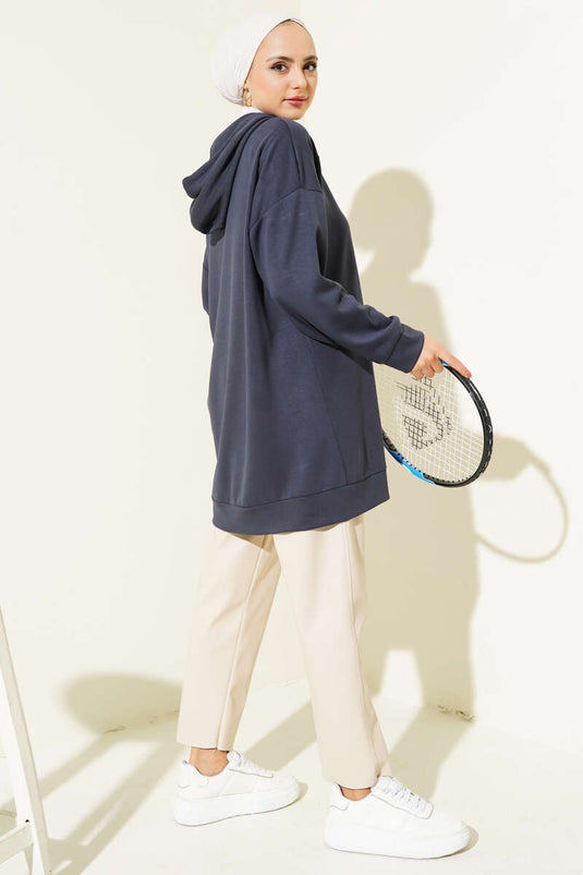 Zippered Tunic with Side Slit in Charcoal