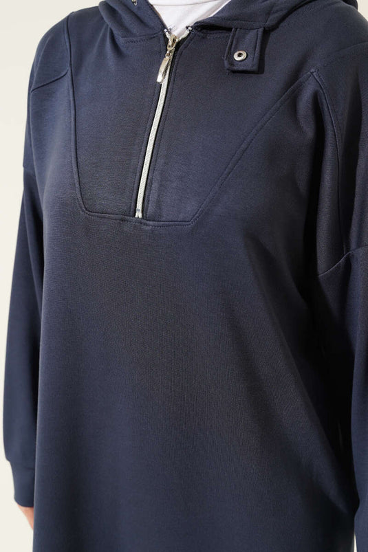 Zippered Tunic with Side Slit in Charcoal