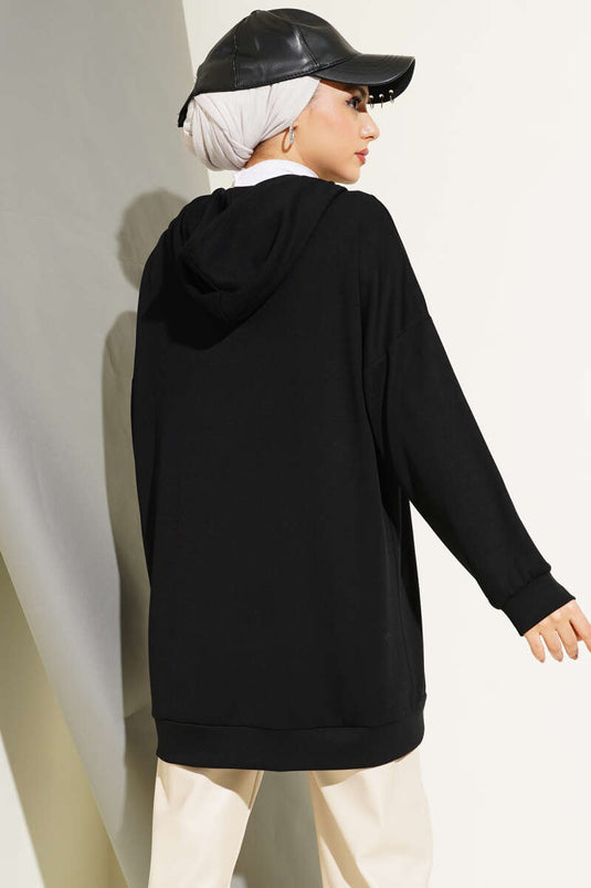 Zippered Tunic with Side Slit Black
