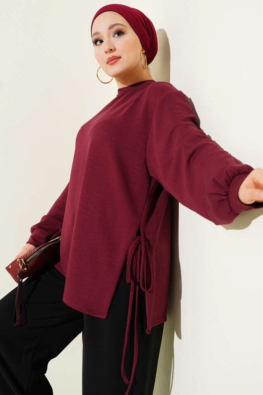 Loyşa Yan İp Bağlamalı Tunik Bordo