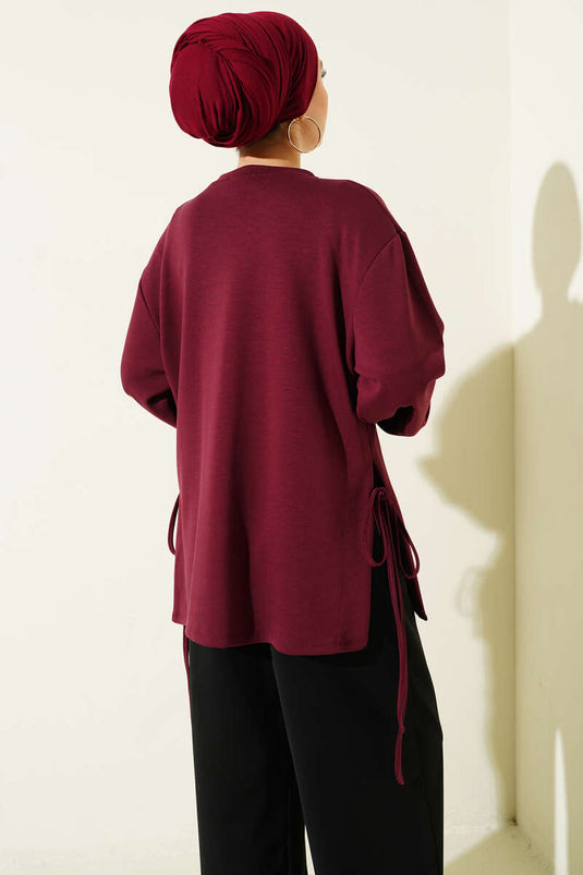 Loyşa Yan İp Bağlamalı Tunik Bordo