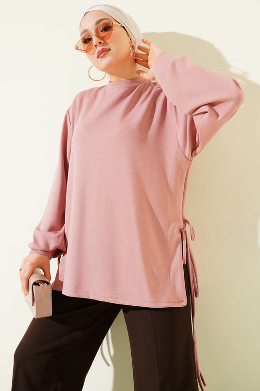 Loyşa Yan İp Bağlamalı Tunik Gül Kurusu