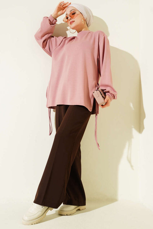 Loyşa Yan İp Bağlamalı Tunik Gül Kurusu