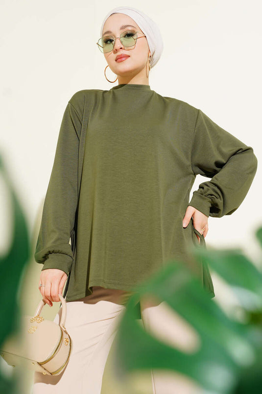 Loyşa Yan İp Bağlamalı Tunik Haki