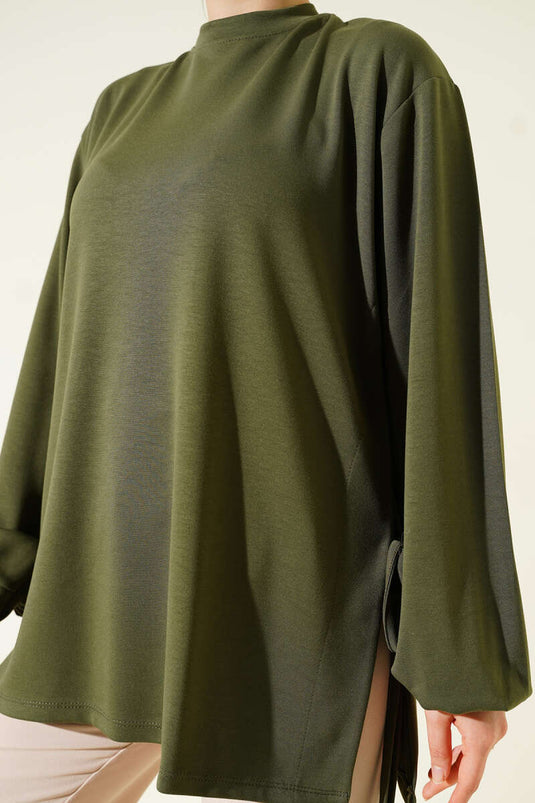 تونيك لويشا بحبل جانبي للتثبيت بلون زيتي