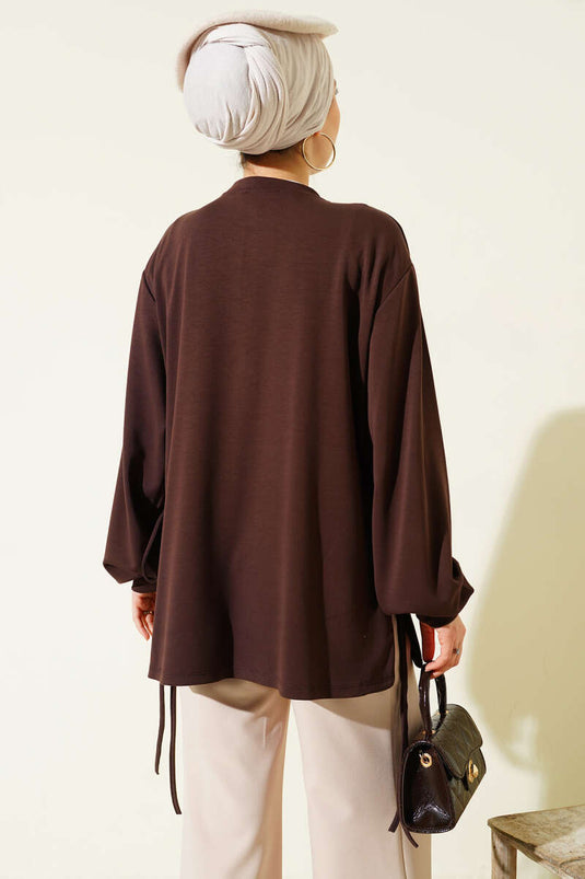 Loyşa Yan İp Bağlamalı Tunik Kahve