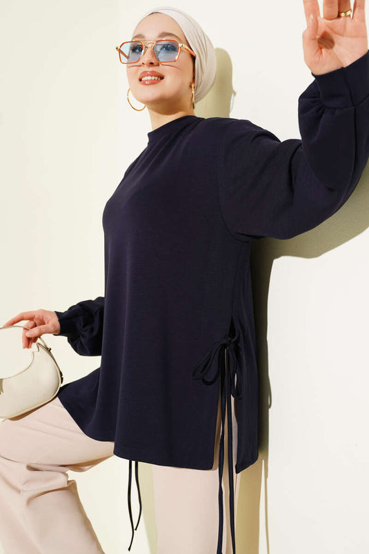 تونيك برباط جانبي من الخيط لون أزرق داكن