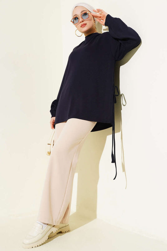 Loyşa Yan İp Bağlamalı Tunik Lacivert