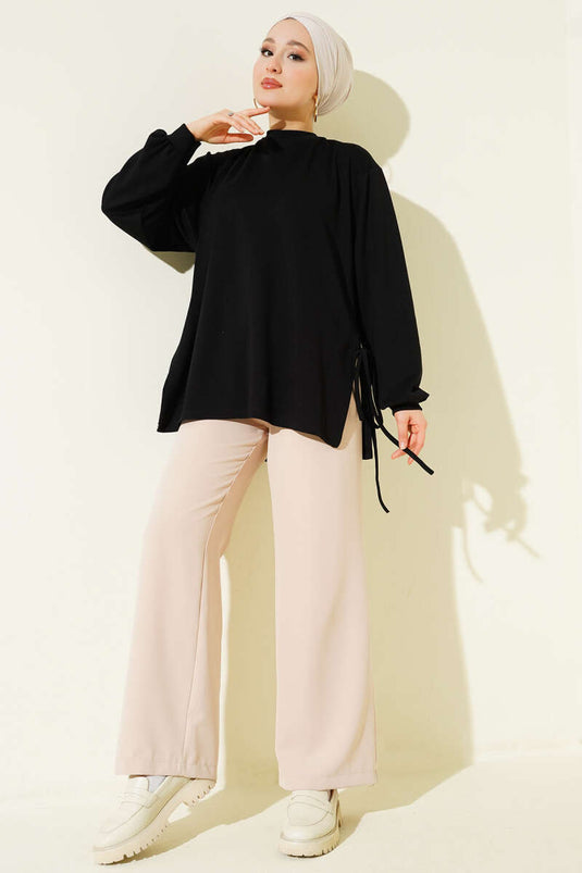 Loyşa Side String-Tied Tunic Black