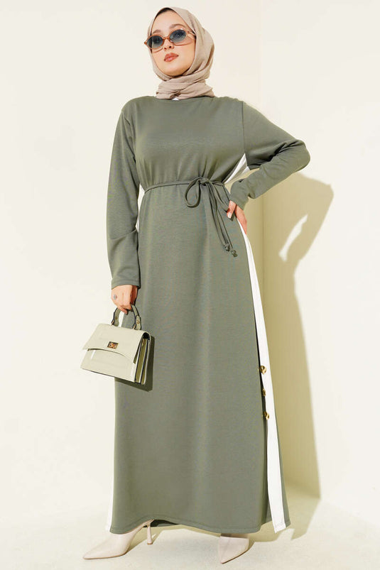 Loyşa Yan Şeritli Elbise Çağla Yeşili