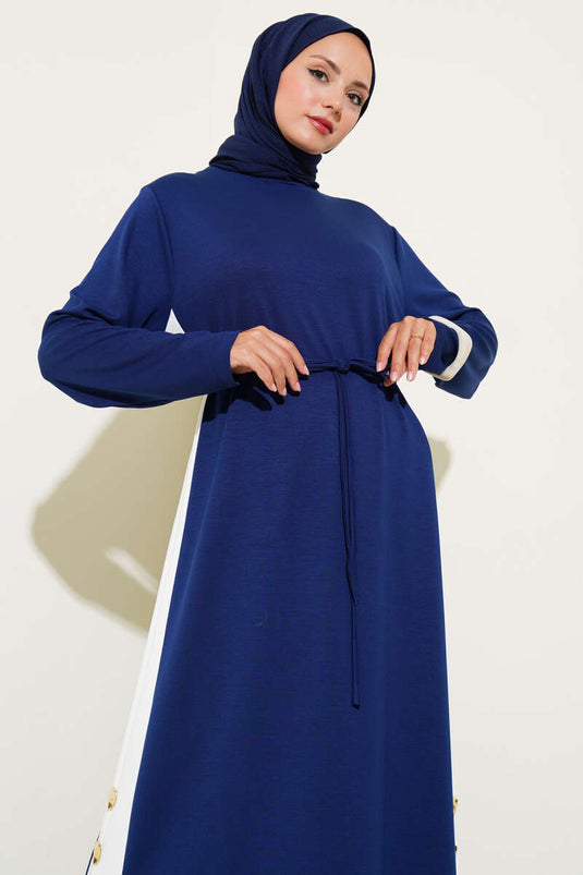 فستان لويزا المخطط الجانبي أزرق داكن