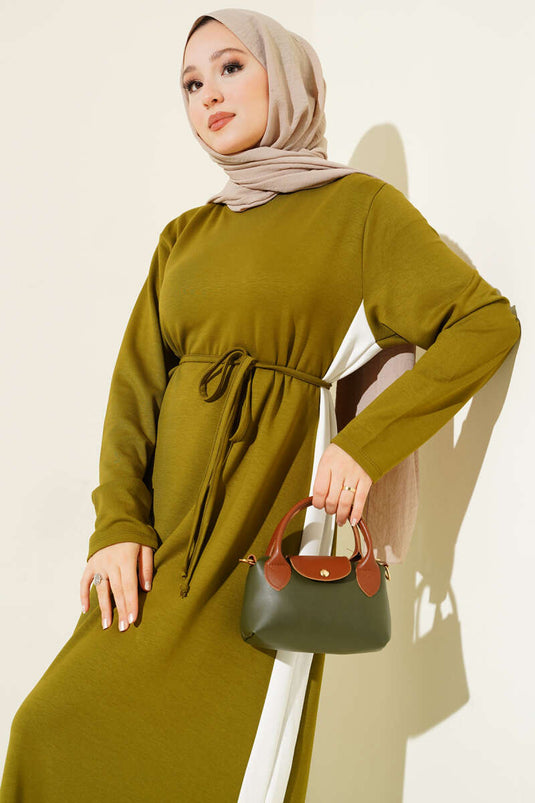 Loyşa Yan Şeritli Elbise Yağ Yeşili