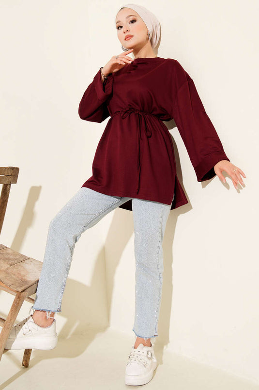 Loyşa Yan Yırtmaçlı Kuşaklı Tunik Bordo
