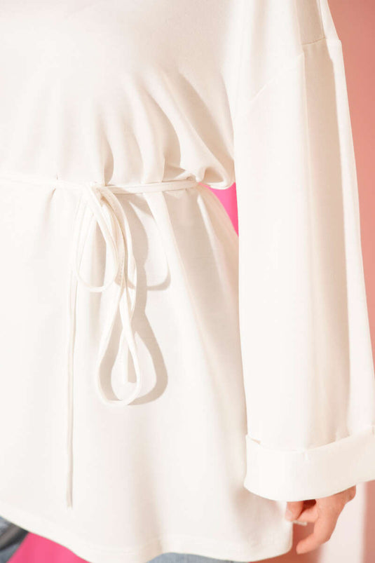 Loyşa Yan Yırtmaçlı Kuşaklı Tunik Ekru