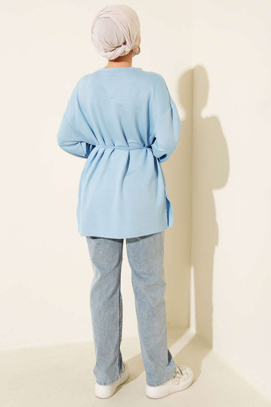 Loyşa Side Slit Belted Tunic Blue