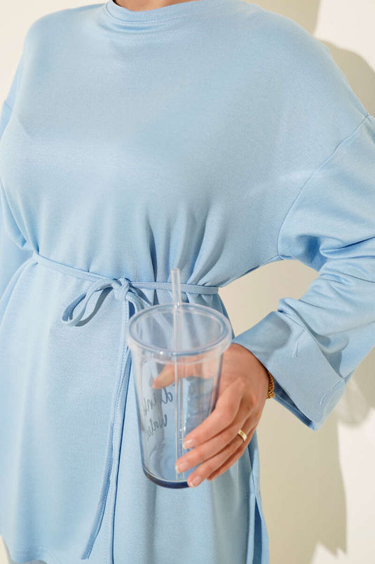 Loyşa Yan Yırtmaçlı Kuşaklı Tunik Mavi