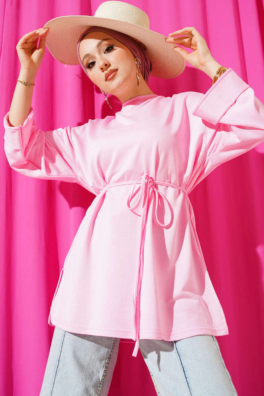 Loyşa Side-Slit Belted Tunic Pink